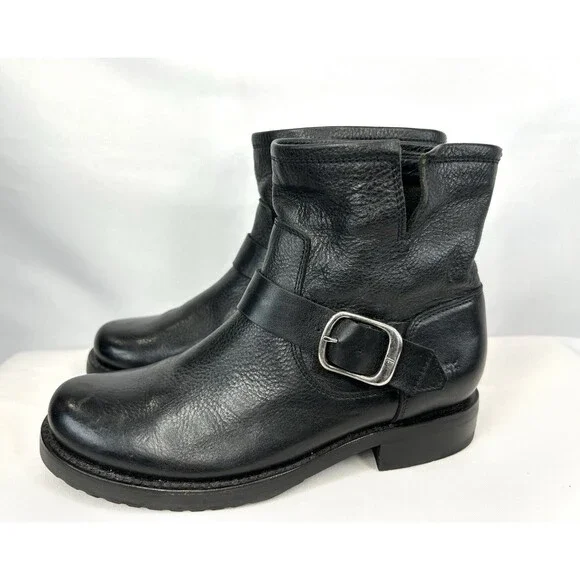 Frye Veronica Bootie Women's Size 7.5 B Black Motorcycle Boot Strap Buckle - Picture 4 of 11